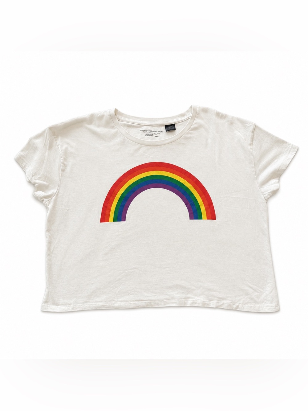 French Connection FCUK Rainbow Stripe Baby Tee Crop Top Y2K Retro Pride Women XS